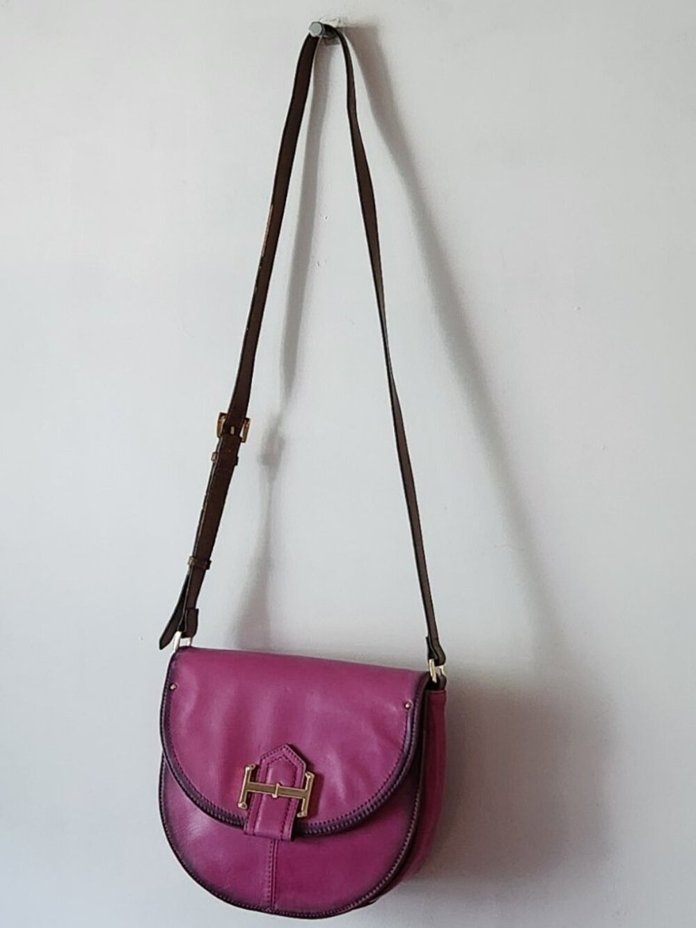 Tignanello crossbody bag raspberry leather GUC **